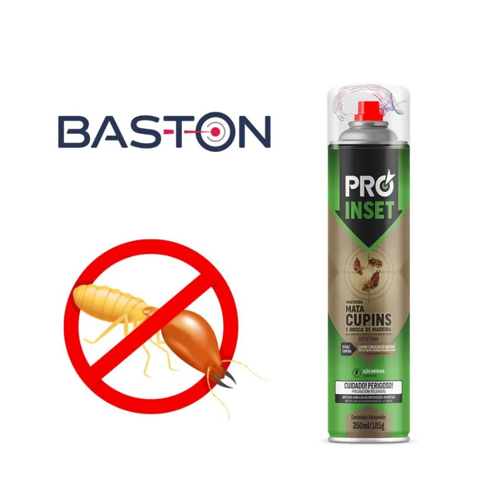 Spray veneno mata cupim Proinset 350ml, embalagem azul e branca, eficaz contra traças, mofo e umidade doméstica.