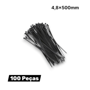 Abraçadeira de Nylon Longa 4,8x500mm Preta com 100un - Guepar | Fixação Resistente