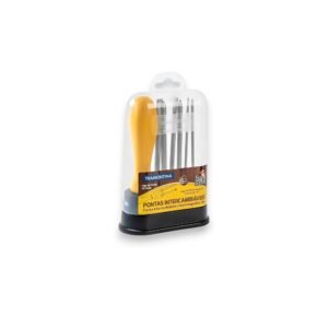 Chave de Fenda Tramontina Yellow Jogo 6 Peças Cabo Injetado Hastes Aço Intercambiáveis - Tramontina | Kit Completo Chata e Cruzada