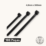 Abraçadeira de Nylon 4,8mm x 300mm Preta Kit c/100un - Guepar | Fixação Resistente