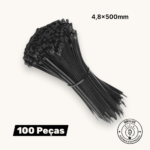 Abraçadeira de Nylon Longa 4,8x500mm Preta com 100un - Guepar | Fixação Resistente