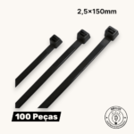 Abraçadeira de Nylon 2,5x150mm Preta com 100 Unidades - Guepar | Fixação Resistente