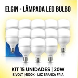 Kit 15 Lâmpadas de Led Bulbo 20W 6500K Bivolt E27 - Elgin | Alta Durabilidade