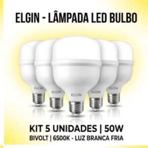 Kit 5 Lâmpadas LED Bulbo 50W 6500K Luz Branca - Elgin | Iluminação Eficiente