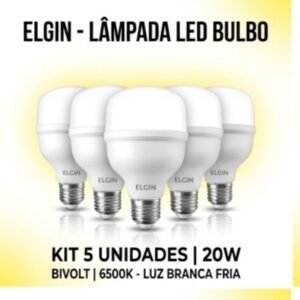 Lâmpadas Leds Bulbo 20W 6500K Kit com 5 Unidades - Elgin | Luz Branca Fria
