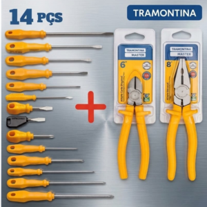 Kit de Ferramenta Jogo 14 Chaves + Alicate Universal 8" + Alicate Corte Diagonal 6" - Tramontina Master